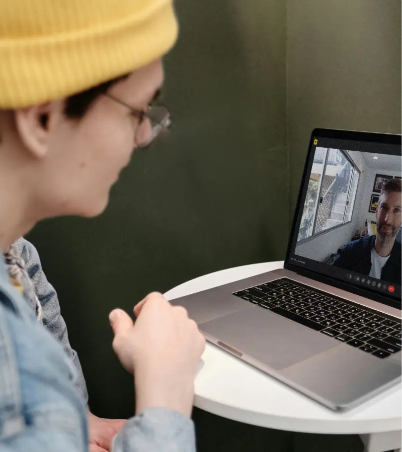 Photo of content creator having a video call with Ryan Herbert from Tenth Avenue Group